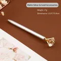 Elegante penna a sfera in metallo argento opaco con un grande diamante di cristallo - Argento Opaco Finitura Oro