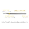 3.0mm curved pointed electroplated diamond nail drill bit XF 380 grit for manicure - Extra Fine Grit (380)