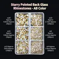 Set de strass à ongles en cristal iridescent AB à 6 compartiments de taille ss4 à ss20 - 02# 6 Grilles Strass à Dos Pointu-AB Iridescent