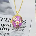 Vintage purple enamel oval locket necklace with floral design in 18k gold finish - Purple Enamel - Exquisite Retro Floral Style (D4)