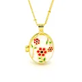 Close-up of an oval gold locket necklace with red and green enamel flower patterns - Light Enamel - Exquisite Painted Flower Style (D2)