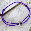 Purple adjustable friendship cord bracelet featuring a silver pig nose charm design - Pig Nose Woven Bracelet / Purple-Silver Plated