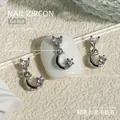 Elegant silver heart and moon-shaped nail art charms with sparkling zircon stone inlays - 2.2x5.5mm (1 Piece/Pack)