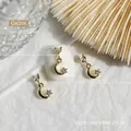Elegant golden moon nail art charm with zircons for luxury manicure decoration. - Gold Moon Pendant (G620)