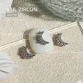 Elegant silver crescent moon nail charms with sparkling rhinestones, size 9.5x6.5mm - 9.5x6.5mm (1 Piece/Pack)