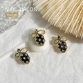 Black enamel bow nail art charm with white zircons, size 12.5*9.9mm, variant G621 - Black Enamel Bow Style (G621)