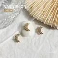 Crescent moon nail art charms with sparkling zircons in gold finish, model G623. - Full Rhinestone Crescent Style (G623)