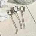 Silver vintage style photo frame nail charms featuring elegant long fringe chain tassels - 55.5*11.7mm (1 Piece/Pack)