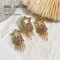 Golden star-shaped zircon nail charm with dangling tassel chains for manicure decor - Pentagram Tassel Pendant (G625)