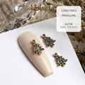 Christmas tree shaped nail charm with green zircons in luxury gold finish, variant G671 - Gold Green Zirconia Christmas Tree (G671#) / 1 Piece (6*8.5mm)