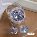 Hexagonal aurora nail sequins in colorful purple and blue shades for DIY nail art, shade #09 - Model 09# Laser Sequins
