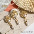 Gold dangling pearl nail art charm with rhinestones and teardrop pendant - Vintage Teardrop Pendant (G629)