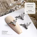 Luxury silver reindeer head nail art charm with sparkling zircon stones, 9.5x14mm - Silver Pear-Shaped Zirconia Elk (G675#)