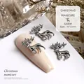 Elegant silver reindeer nail charms with sparkling zircon for luxury Christmas manicure G681 - Silver Pave Antler Elk (G681#)