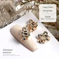 Luxury Christmas gold bell nail charms with bow and zircon inlay design, SKU G683 style - Gold Double Bells (G683#)