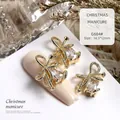 Luxury golden bow Christmas nail charm with large rectangular zircon, size 14.5*12mm - Gold Twisted Bow (G684#)