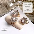 Luxury snowflake Christmas nail charms with pearls and zircons, model G687, size 9x10mm - Gold Pearl Snowflake (G687#)