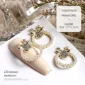 Luxury elk Christmas nail art charms with pearls and sparkling rhinestones for manicure - Gold Pearl Elk (G689#)