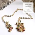 Luxury gold-tone Christmas nail art charms with bells and stocking on a chain - Gold Christmas Sock Bell Pendant (G692#)