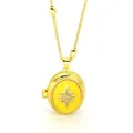 Detailed view of a gold oval locket pendant featuring yellow enamel and a micro-pave star motif - Yellow Base Pave Star Locket (AC133)