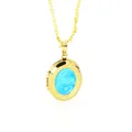 Elegant gold-toned oval locket necklace featuring a blue marbled enamel pendant detail - Sky Blue Enamel Oval Locket