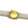 Close-up of gold-plated portrait coin pendant with sparkling stone borders - Classical Coin Style (039)