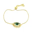 Detalle de pulsera ojo turco dorada ajustable con cristal verde y brillantes strass. - Verde