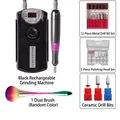 Professional portable cordless nail drill machine kit with ceramic bits and dust brush - 6-Piece Gift Set / Black