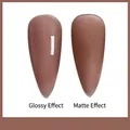 Comparison of brown nude jelly gel polish swatches in both glossy and matte finishes - Trending Jade Color (zqyt-k371) / 05# Warm Nude (Glossy/Matte Effect)