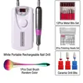 Professional portable rechargeable electric nail drill kit with various bits and brush - 6-Piece Gift Set / White