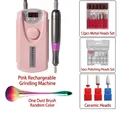 Portable rechargeable nail drill kit with ceramic bits and dust brush - 6-Piece Gift Set / Sakura Pink