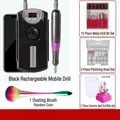 Professional black rechargeable electric nail drill kit with ceramic and metal grinding bits - 10-Piece Gift Set / Black