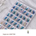 Blue teardrop faceted crystal nail art rhinestones, size 14x7mm, 30 pieces in white tray. - Angel Tears Style (zqsp0157) / Pack of 30 / AB Color