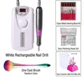 Professional rechargeable cordless nail drill kit with multiple bits and brush - 10-Piece Gift Set / White