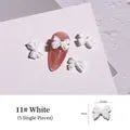 Elegant 3D white bow nail art charms set of 5 pieces, size 9x12mm for cute DIY manicures - White