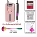 Professional rechargeable pink electric nail drill kit with various polishing heads and brush - 10-Piece Gift Set / Sakura Pink