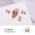 13# Beige 3D bow knot nail art charms for manicures, set of 5 pieces - Beige