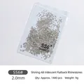 Professional silver AB flat back SS6 2.0mm nail art rhinestones pack, contains 1440 pieces - SS6 Style / 1440 Pieces/Pack / AB Iridescent