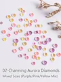 Round mermaid aurora nail beads in purple pink yellow mixed candy colors for nail art - Mermaid Beads (02-Purple/Pink/Yellow Mix) / 100 Pieces/Pack (Mixed Sizes)