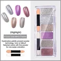 Professional 6 colors solid magic mirror nail powder palette for metallic chrome effects - Option 01 - Six Colors Solid Mirror Powder