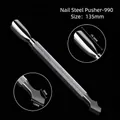 Professional stainless steel nail cuticle pusher tool with 135mm size details - Spoon-Shaped Irregular Pointed Style (cj990)