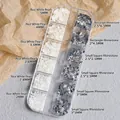 12-Gitter Nagelkunst-Set mit cremefarbenen Perlen und silbernen quadratischen Strasssteinen - Cremeweiße Perle & Eckiger Strass (02#)