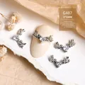 Luxury silver cherub angel wing nail art charm with sparkling heart zircon inlay, SKU G487 - Silver Angel Wing Heart (G487) / 4 Pieces/Pack (5*13mm)