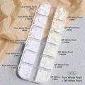 12-Fächer Nagelkunst-Set mit weißen und cremefarbenen flachen Kunstperlen. - Cremeweiße Perle & Weiße Perle (04#)