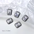 Sparkling silver rectangle zircon nail art charms with crystal finish for manicure - Clear Silver Style (G507) / 1 Piece (8*10mm)