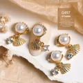 Breloques à ongles sirène de luxe avec perles et zircons en or, taille 9x14mm - Queue de Poisson Perle Pendante Or (G497)