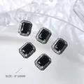 Elegant black rectangular 8x10mm zircon nail art rhinestone with sparkling silver border - Black Silver Style (G508) / 1 Piece (8*10mm)