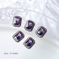 Elegant purple emerald-cut zircon nail charms with silver halo border, 8x10mm size - Purple Silver Style (G510) / 1 Piece (8*10mm)