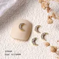 Luxurious moon-shaped golden zircon nail art charm with sparkling micro-inlaid crystal stones. - Crescent Moon Shape (G544#) / 1 Piece (4.5*6mm)