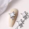 Elegant silver star-shaped zircon nail art charms for luxury DIY manicure decoration - Stacked Double Star Style (G568#) / 8.5x10.5mm / Silver